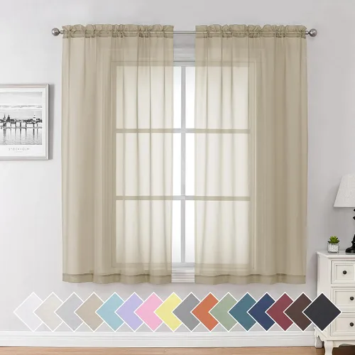 Miniatura 8 de Aiyufeng 2 paneles de cenefa transparente negra de 14 pulgadas de largo, cortinas cortas negras transparentes para dormitorio, cortinas de cocina
