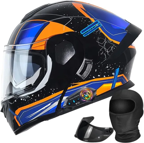 Miniatura 14 de Casco modular de motocicleta Bluetooth aprobado por DOT con visera solar integrada, doble escudo antivaho y sistema de ventilación múltiple