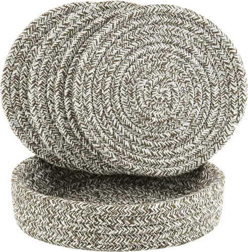 Juego de salvamanteles para ollas, 4 soportes para ollas de 7 pulgadas 100% algodón tejido y 1 paquete de cesta de almacenamiento tejida de cocina,