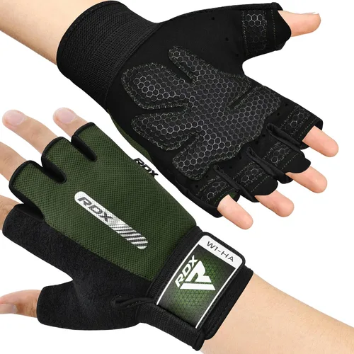 Miniatura 12 de RDX Guantes de levantamiento de pesas para gimnasio, entrenamiento de fitness, protección completa acolchada antideslizante, ultra ventilados