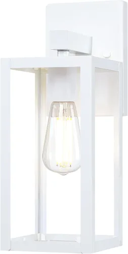 GRUENLICH Faroles de pared grandes impermeables para exteriores, modernos apliques blancos para porche con pantalla de vidrio transparente, enchufe