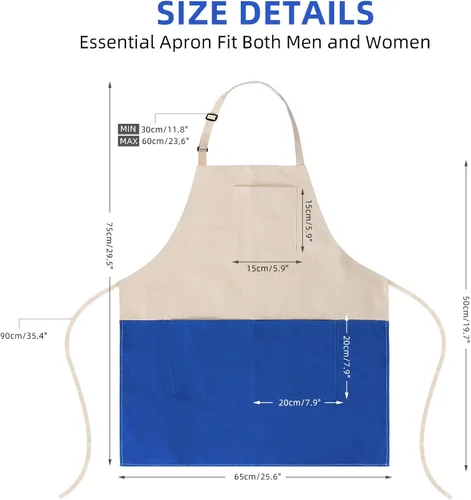 Miniatura 3 de Delantal de chef unisex de dos tonos profesional con 2 bolsillos para cocinar, asar y hornear, regalo