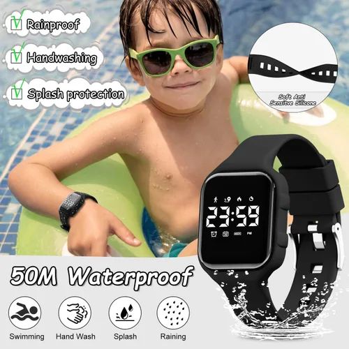 Miniatura 5 de GOLDEN HOUR Relojes deportivos digitales para niños con rastreador de fitness, reloj despertador, cronómetro, sin aplicación, regalos de cumpleaños