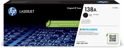 Cartucho de tóner negro HP 138A | Funciona con HP Laserjet Pro 3001 Series, HP Laserjet Pro MFP 3101 Series | W1380A