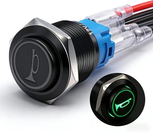 Miniatura 9 de Twidec/Interruptor de botón de presión momentáneo de bocina de altavoz de 16 mm, orificio de montaje de 5/8 pulgadas, luz LED azul de 12 V, carcasa