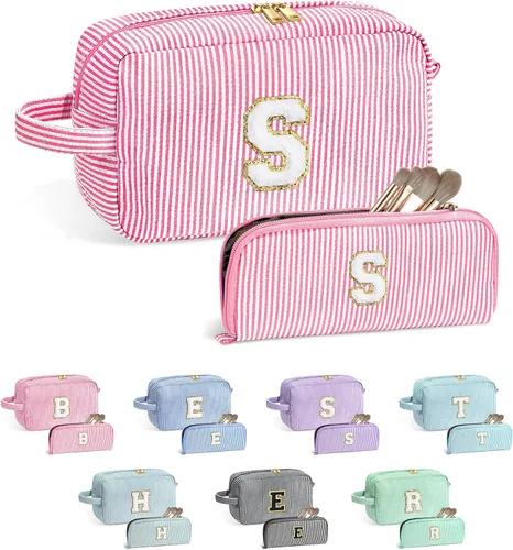 YOOLIFE Regalos para niñas adolescentes – Bolsa de maquillaje con inicial personalizada, regalos de cumpleaños para mujeres, hermana, amiga, hija,