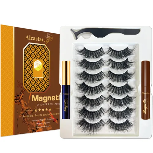 Alcastar - Pestañas magnéticas con kit de delineador de ojos, pestañas magnéticas naturales, a prueba de agua, reutilizables, de larga duración,