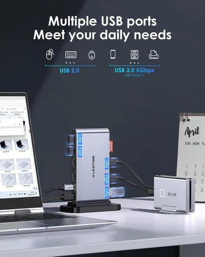 Miniatura 5 de LENTION Estación de acoplamiento para portátil USB C desmontable 10 en 1 con HDMI dual 4K a 60Hz, carga PD, USB C, USB-A, lectores de tarjetas