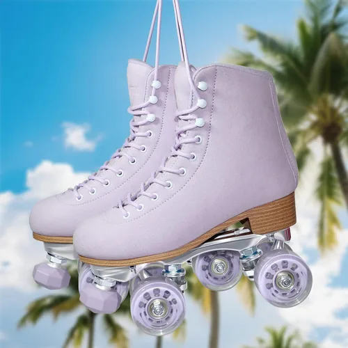 Miniatura 5 de Patines de ruedas para mujer o hombre con topes de goma ajustables en altura, patines retro de gamuza cuádruples para exteriores e interiores Púrpura