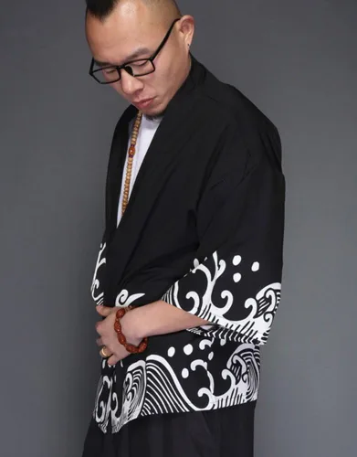 Miniatura 2 de LifeHe Chaquetas tipo kimono para hombre, cárdigan japonés, ligero, casual, siete mangas, frente abierto, camisa abrigo
