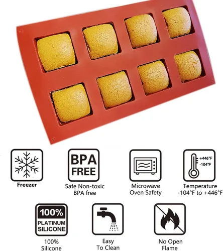 Miniatura 3 de Molde de silicona cuadrado para hornear, moldes de chocolate cuadrados 3D de 8 cavidades para galletas cubiertas de chocolate, caramelo y gelatina