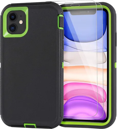 Funda para iPhone 11 con 2 protectores de pantalla, protección contra caídas, cuerpo completo, resistente de servicio pesado, de grado militar, a