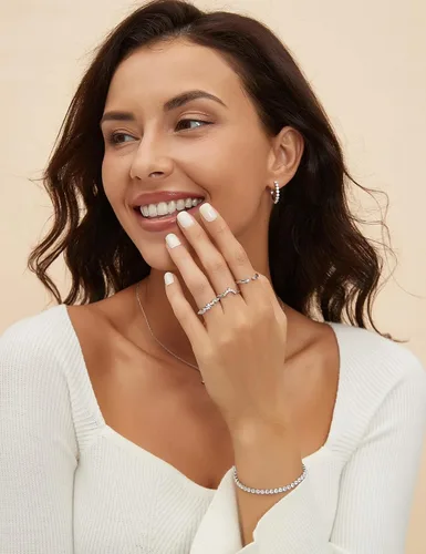 Miniatura 6 de Mameloly Alianzas de boda para mujer, anillos de compromiso apilables curvados y apilables con circonita cúbica de forma redonda y forma redonda