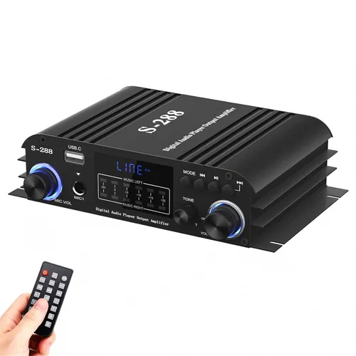 Facmogu S-288 - Amplificador de audio para el hogar de 4 canales Bluetooth 5.0, amplificador de potencia estéreo HiFi de 45Wx4 RMS, 600W máx Clase