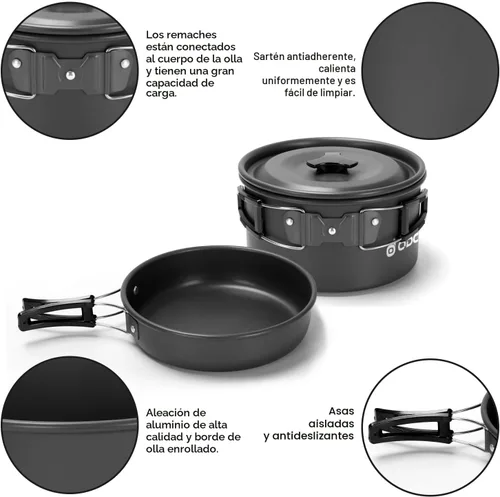 Miniatura 5 de Odoland 15pcs Camping Cookware Mess Kit, Non-Stick Lightweight Pot Pan Kettle Set with Stainless Steel Cups Plates Forks Knives Spoons for Camping