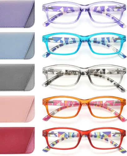 Miniatura 9 de JOLISU Gafas de Lectura para Mujeres y Hombres - Paquete de 5 Gafas de Lectura Elegantes para Damas con Bisagra de Resorte - Gafas de Bloqueo de Luz