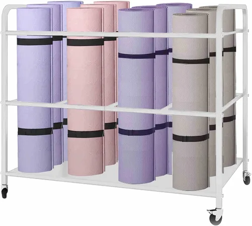 Miniatura 6 de Estante de almacenamiento para esterilla de yoga, equipo de entrenamiento, gimnasio en casa, estante de almacenamiento con ruedas, soporte para Negro