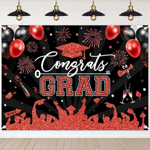 Miniatura 10 de Avezano Fondo de graduación Congrats Grad, decoraciones de fiesta de graduación de clase de 2026, fondo de sesión de fotos, felicitaciones