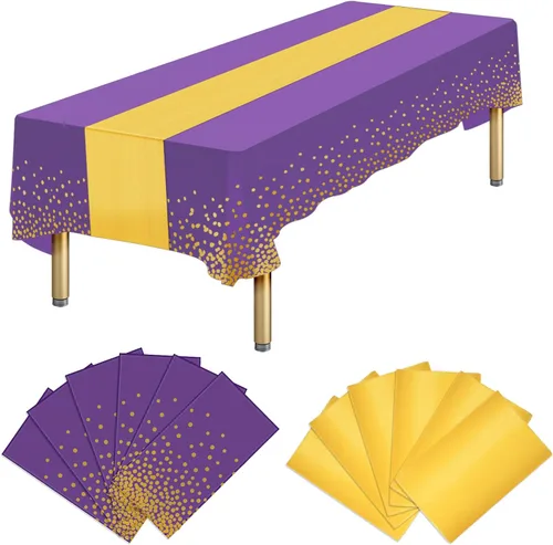 Miniatura 16 de Paquete de 12 manteles rectangulares de plástico negro desechables y satinados, mantel rectangular negro y dorado para cumpleaños, aniversario