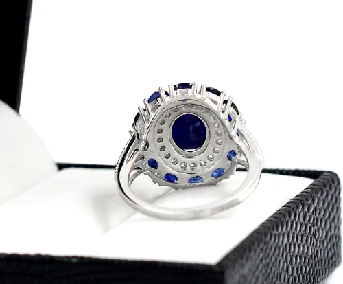 Miniatura 4 de Piedra natal natural de septiembre de 0354 x 0276in corte ovalado piedra preciosa de zafiro azul 925 de plata maciza anillo de propuesta unisex
