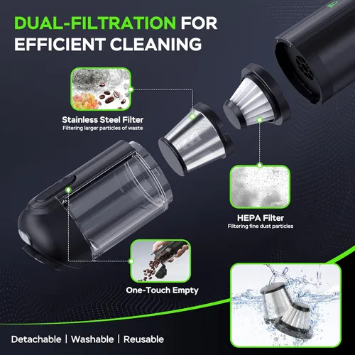 Miniatura 3 de Aspiradora portátil para automóvil, inalámbrica, 18000 Pa 4 en 1, mini aspiradora de potencia de succión, motor sin escobillas de 120 W, aspiradora
