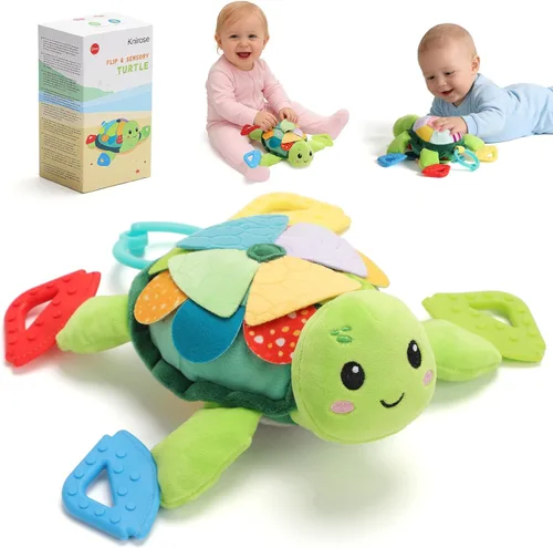 Juguete sensorial de tortuga para bebé, 6 en 1, juguetes Montessori con textura para el tiempo de barriga, escamas abatibles y mordedores