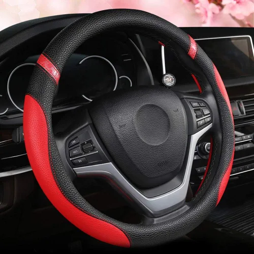 Miniatura 8 de Cxtiy - Funda de cuero para volante, universal para mujer, para auto, 15 pulgadas (rosa)