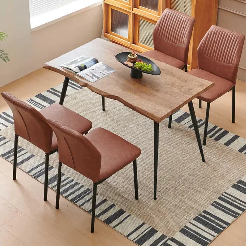 Miniatura 4 de Juego de mesa de comedor para 4, mesa de comedor rectangular irregular de madera moderna, sillas de comedor de cuero, 4 mesas y sillas, juego de 4