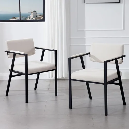 Miniatura 3 de HEAH-YO Juego de 2 sillas de comedor modernas de lino, sillas de cocina tapizadas con respaldo abierto y reposabrazos, cómodas sillas laterales