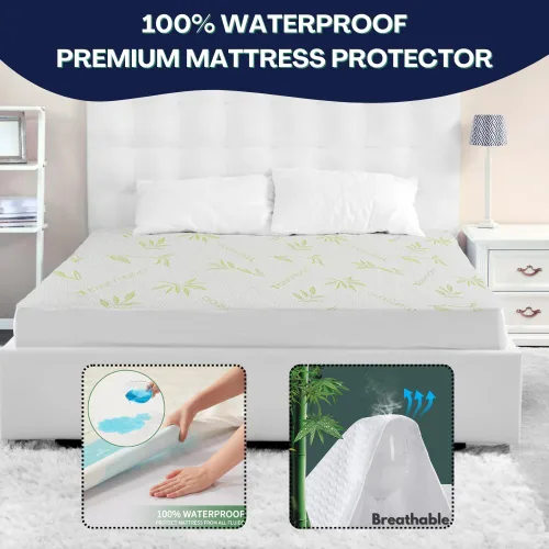 Miniatura 2 de Protector de colchón de bambú refrescante con cremallera - Funda de colchón 100% impermeable tamaño individual - Cubiertas de colchón de tela