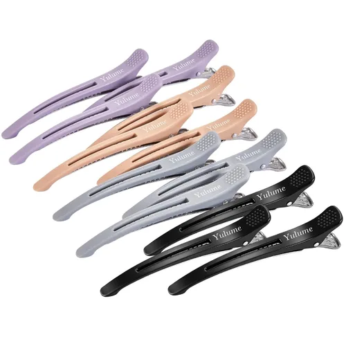Miniatura 10 de Paquete de 12 clips para seccionamiento de cabello, clips de pico de pato sin arrugas con banda de silicona, 4.4 pulgadas, antideslizantes