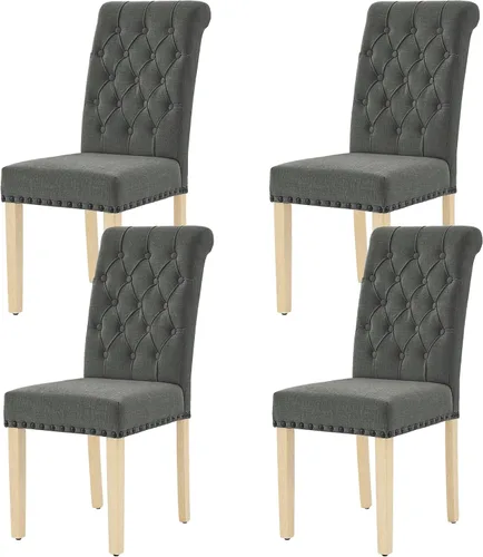 Miniatura 9 de LOULENS Juego de 2 sillas de comedor de tela, modernas sillas Parson tapizadas de lino con ribete de cabezas de clavos, botones acolchados, patas