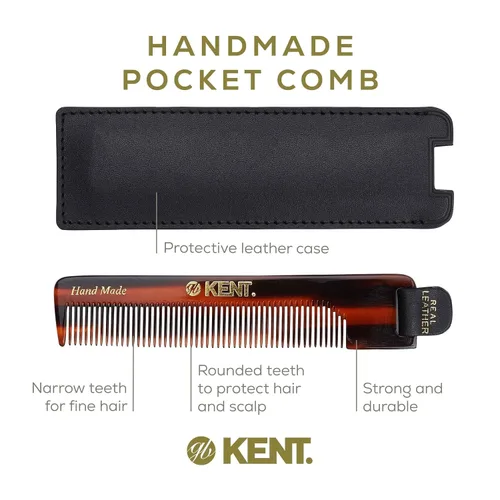 Miniatura 4 de KENT A FOT Peine de bolsillo hecho a mano para hombres, peine de pelo de dientes finos para peinados diarios, barba y bigote, uso seco