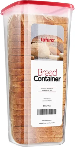 Miniatura 2 de Tafura Contenedor de pan – Caja de pan de plástico sin BPA – Contenedor/soporte para panes caseros y productos horneados con tapa hermética roja