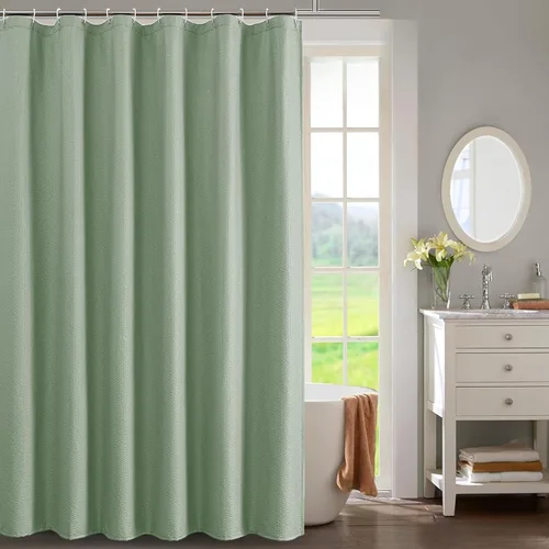 Miniatura 13 de OWENIE Cortina de ducha blanca para baño, 96 pulgadas, extra larga, elegante cortina de ducha de tela texturizada en relieve 3D, repelente al agua