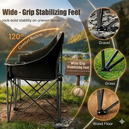 Miniatura 6 de EMERIT Silla de Camping de Tamaño Grande con Capacidad de 650 Libras - Sofá Biplaza Plegable de Servicio Pesado para Camping con Asiento Profundo