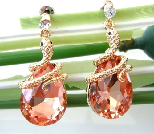 Miniatura 13 de Navachi Pendientes colgantes de gota de serpiente con forma de pera multicolor de cristal chapado en oro de 18 quilates