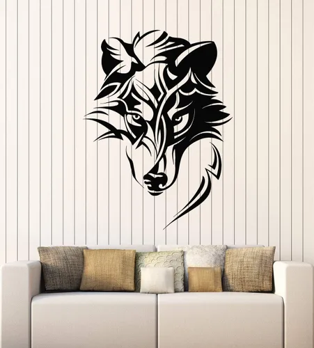 Vinilo adhesivo abstracto para pared, diseño de lobo celta, depredador, decoración grande (g2423), color negro