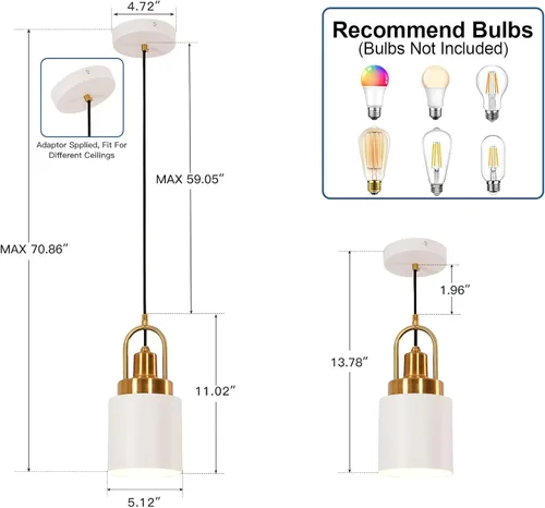 Miniatura 2 de Lámpara colgante cilíndrica blanca moderna de 5.11 pulgadas de diámetro, adecuada para isla de cocina, fregadero, comedor, dormitorio, pasillo