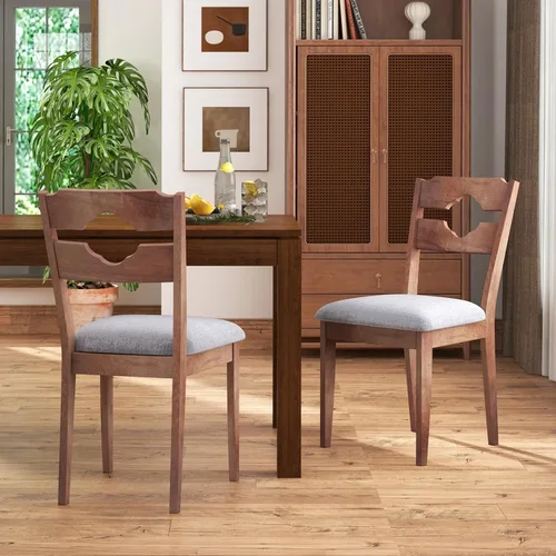 Miniatura 9 de GOFLAME Juego de 2 sillas de comedor tapizadas de tela con asiento acolchado, respaldo alto, marco de madera de goma, sillas laterales