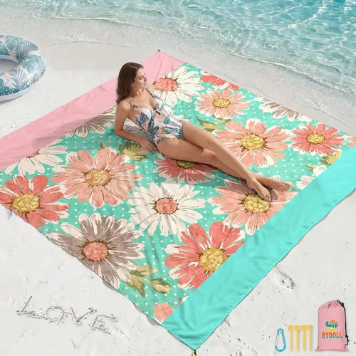 Miniatura 8 de BYDOLL Manta de playa impermeable a prueba de arena, 78 x 81 pulgadas, 78 x 110 pulgadas, grande, libre de arena, ligera, resistente a la arena