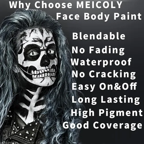 Miniatura 4 de MEICOLY SFX Joker - Juego de 6 piezas de maquillaje de Halloween, pintura facial blanca y negra, maquillaje clásico profesional a base de aceite