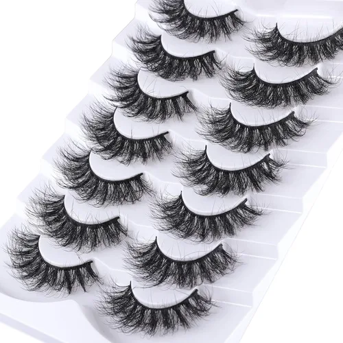 Mebver Pestañas Pestañas postizas 8D Esponjosas Pestañas postizas Wispy de Visón Sintético Ligeras Pestañas postizas de Ojo de Gato Paquete de 7
