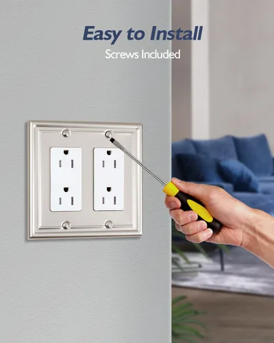 Miniatura 6 de Placas decorativas de pared de metal, cubiertas de salida para placas de interruptor (níquel satinado/2 decoradores, paquete de 2)
