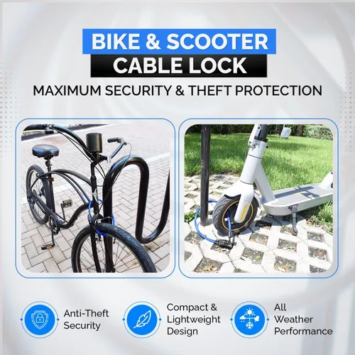 Miniatura 2 de DocksLocks Cerradura de cable de seguridad antirrobo, azul, 2 pies, cerradura de combinación, resistente a la intemperie, portátil