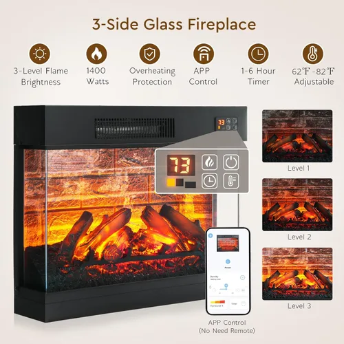 Miniatura 8 de LGHM Soporte de TV con Chimenea Eléctrica LED con Tomacorriente, Repisa de Chimenea de 72'' para TVs de hasta 80'', Centro de Entretenimiento Blanco