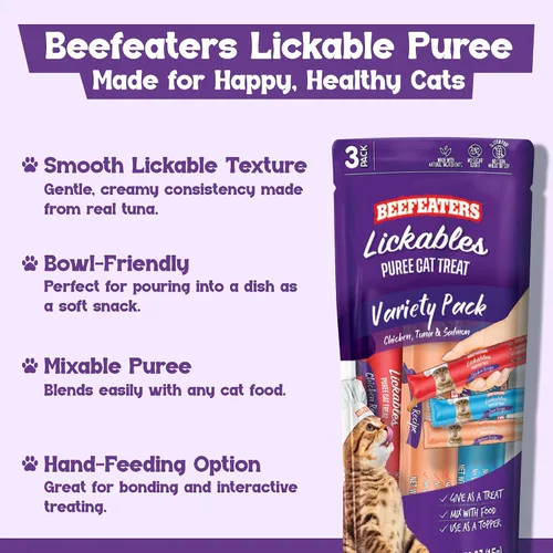 Miniatura 6 de Beefeaters Paquete variado de golosinas puras para gatos de 1.59 onzas (paquete de 12) Golosinas de tubo para apretar para lamer, sin granos, sin