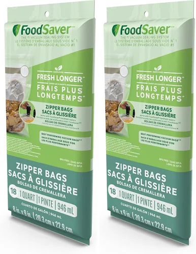 FoodSaver - Bolsas de almacenamiento con cierre al vacío, sin BPA, múltiples capas, 1 cuarto de galón, 18 unidades (Paquete de 2)