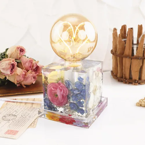Miniatura 8 de Lámpara de resina de silicona molde cubo soporte de bombilla con enchufe de luz 4.5 pulgadas de alto
