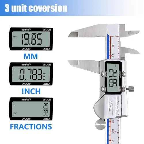 Miniatura 3 de Calibre Digital Herramienta de Medición, Micrómetro Digital Electrónico Impermeable IP54, Calibre Vernier de Acero Inoxidable con Gran Pantalla LCD
